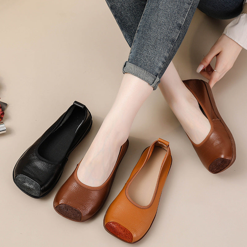 Chaussures en Cuir Véritable à Talon Plat