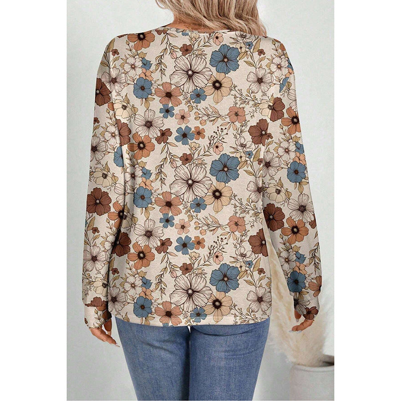 Pull à col rond pour femmes, pull de loisirs européen et américain à imprimé Floral assorti