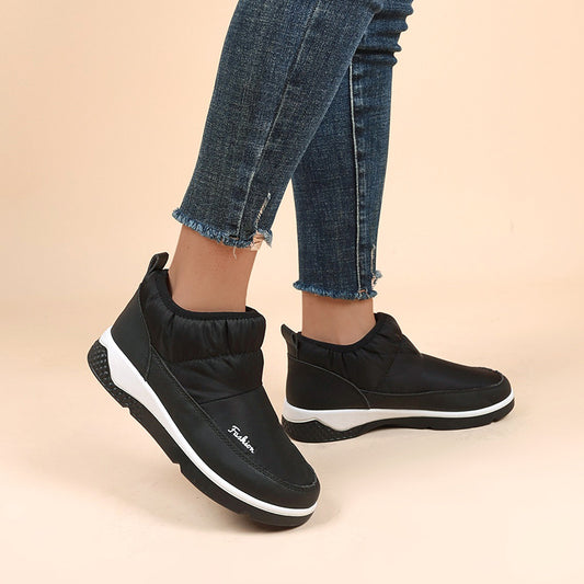 bottes de neige épaisses en velours et coton à bout rond pour femmes