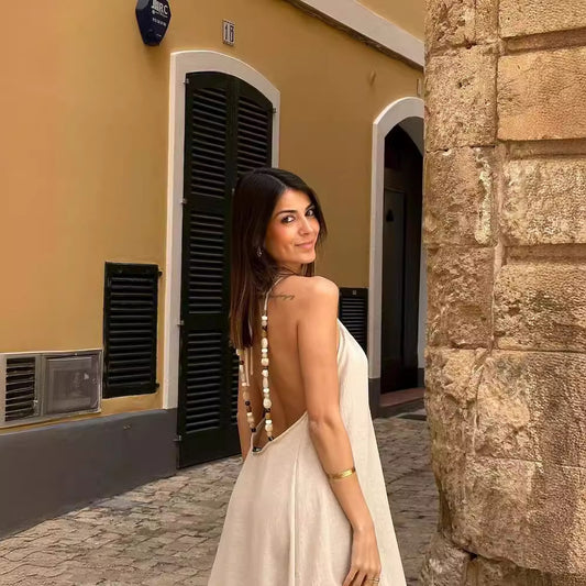 Robe dos nu perlée avec bretelles