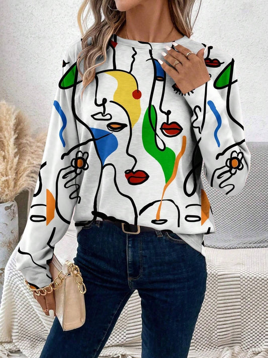 Pull à manches longues et col de jardin, motif végétal assorti, européen et américain