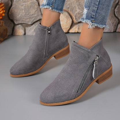 Bottes Martin de couleur unie avec fermeture éclair latérale et talon épais pour femmes