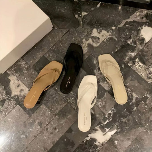 Tongs en Cuir pour Femmes à Bout Carré