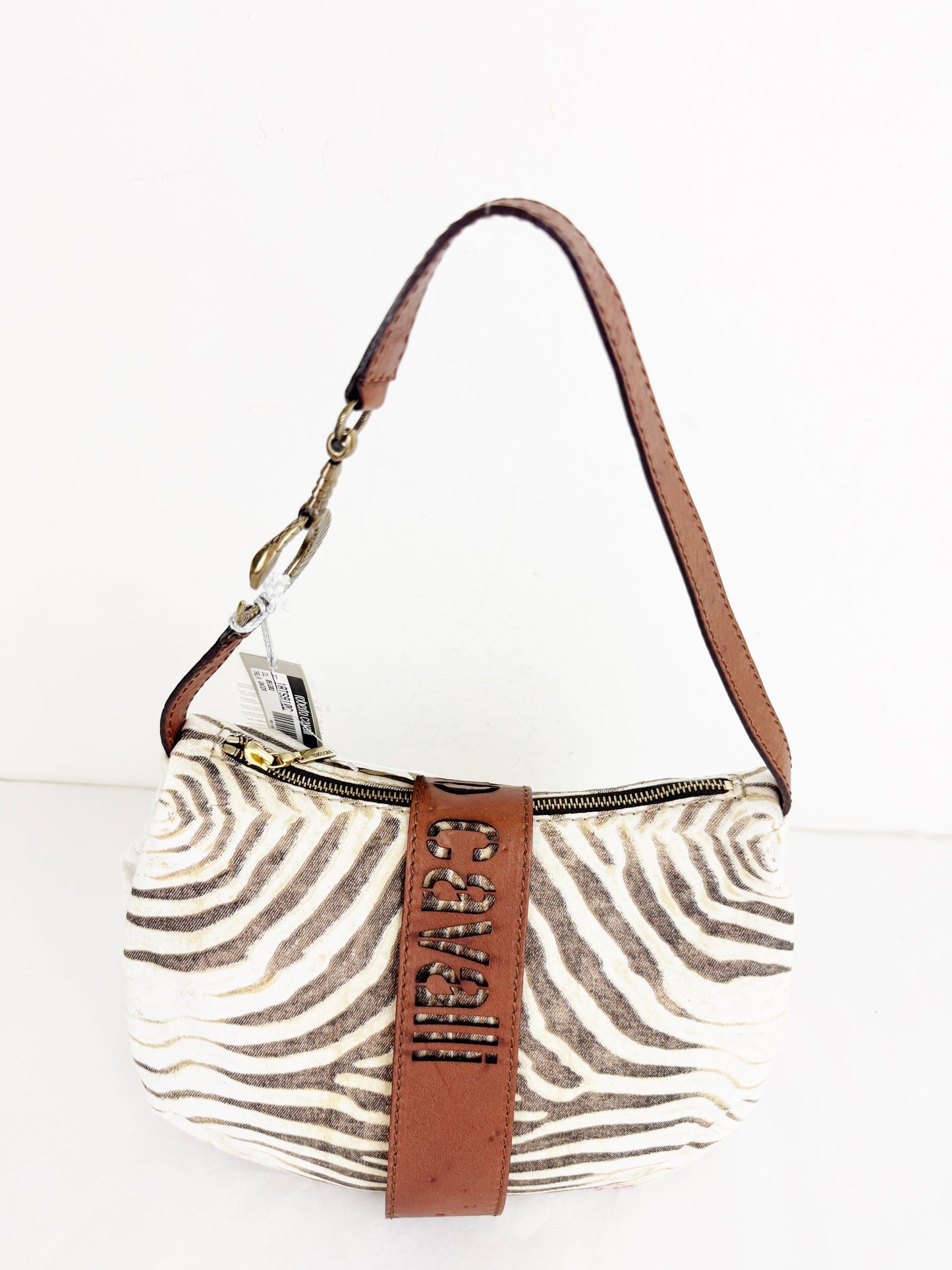 NEW Roberto Cavalli Zebra Canvas Bag