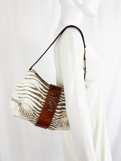 NEW Roberto Cavalli Zebra Canvas Bag