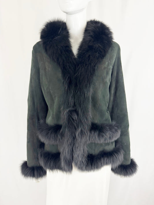 Fur Trimmed Suede Jacket Size M
