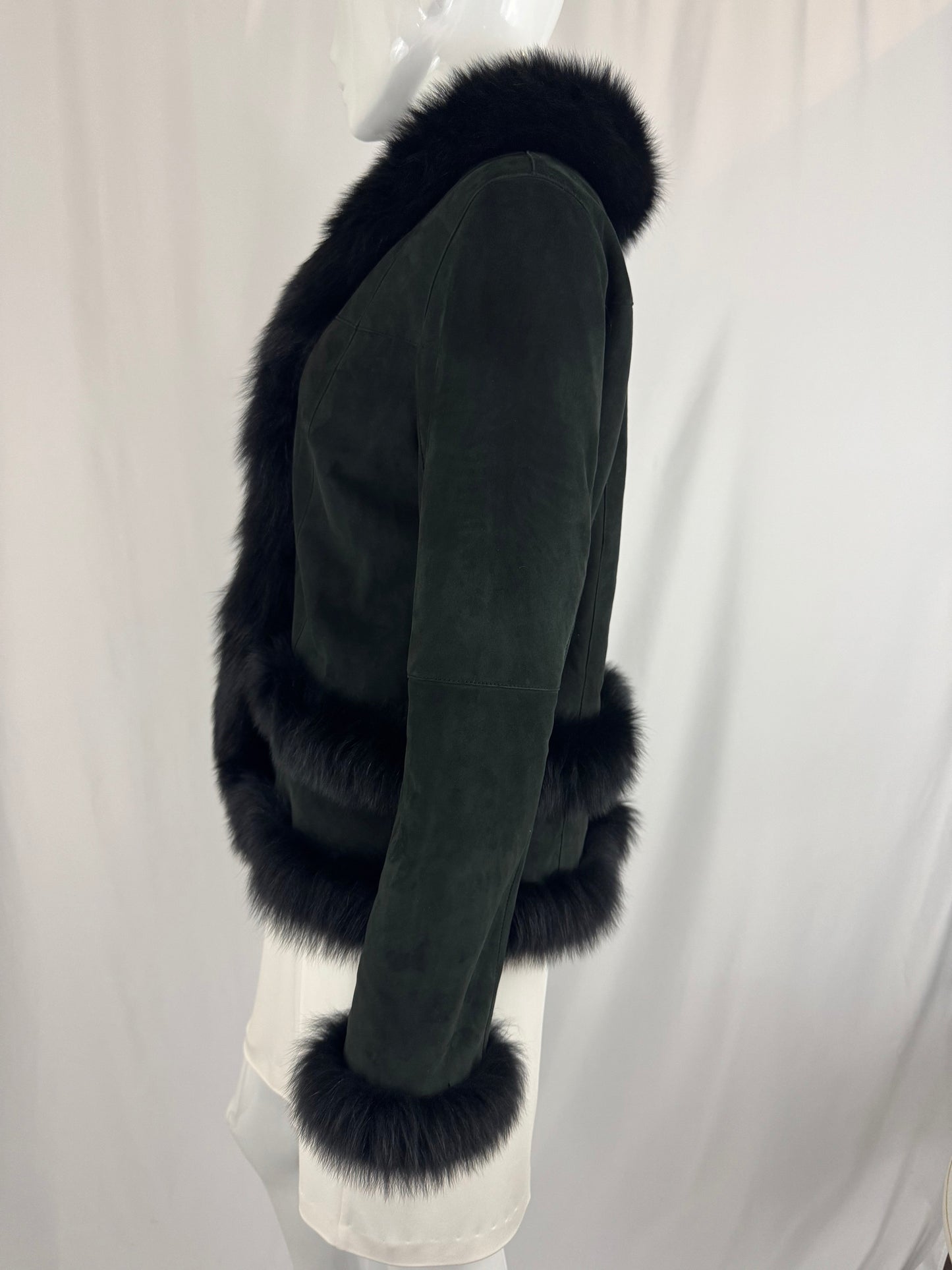 Fur Trimmed Suede Jacket Size M