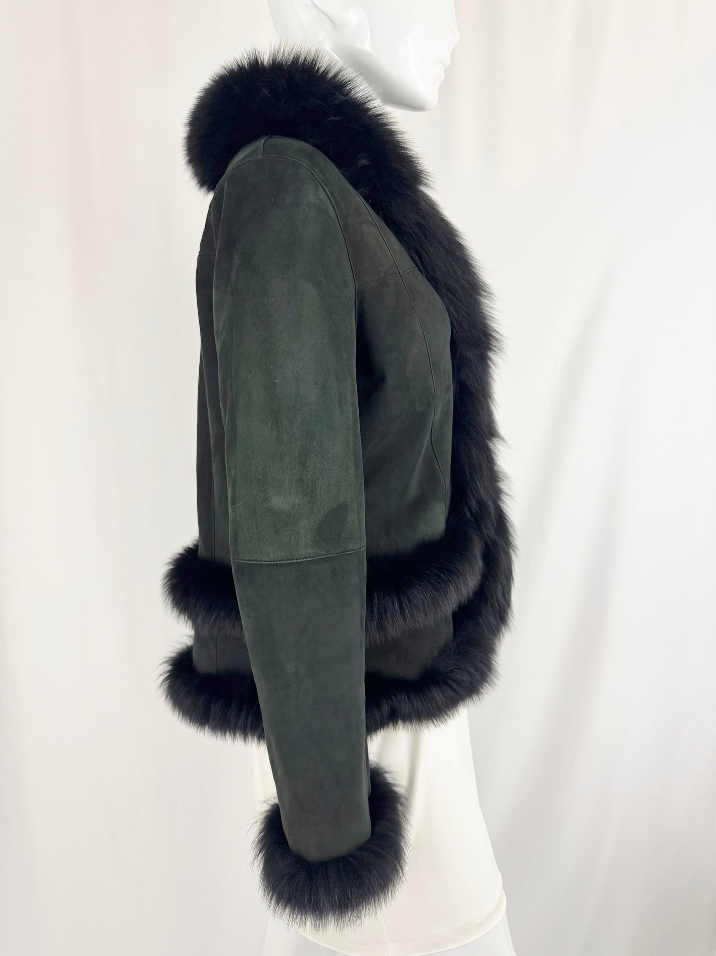 Fur Trimmed Suede Jacket Size M