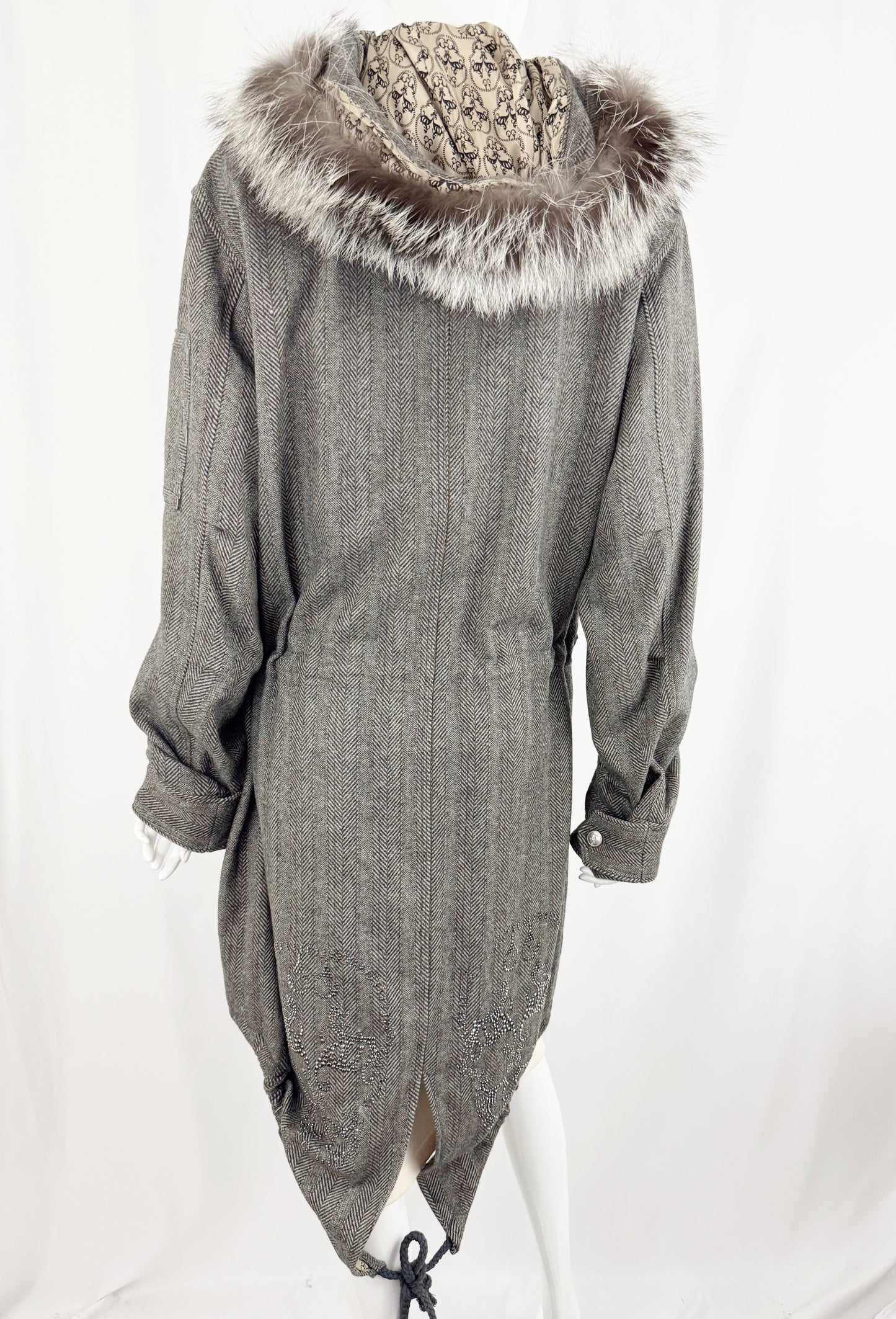 Thomas Wylde Herringbone Coat w/Fur Trim and Scarf Size 6