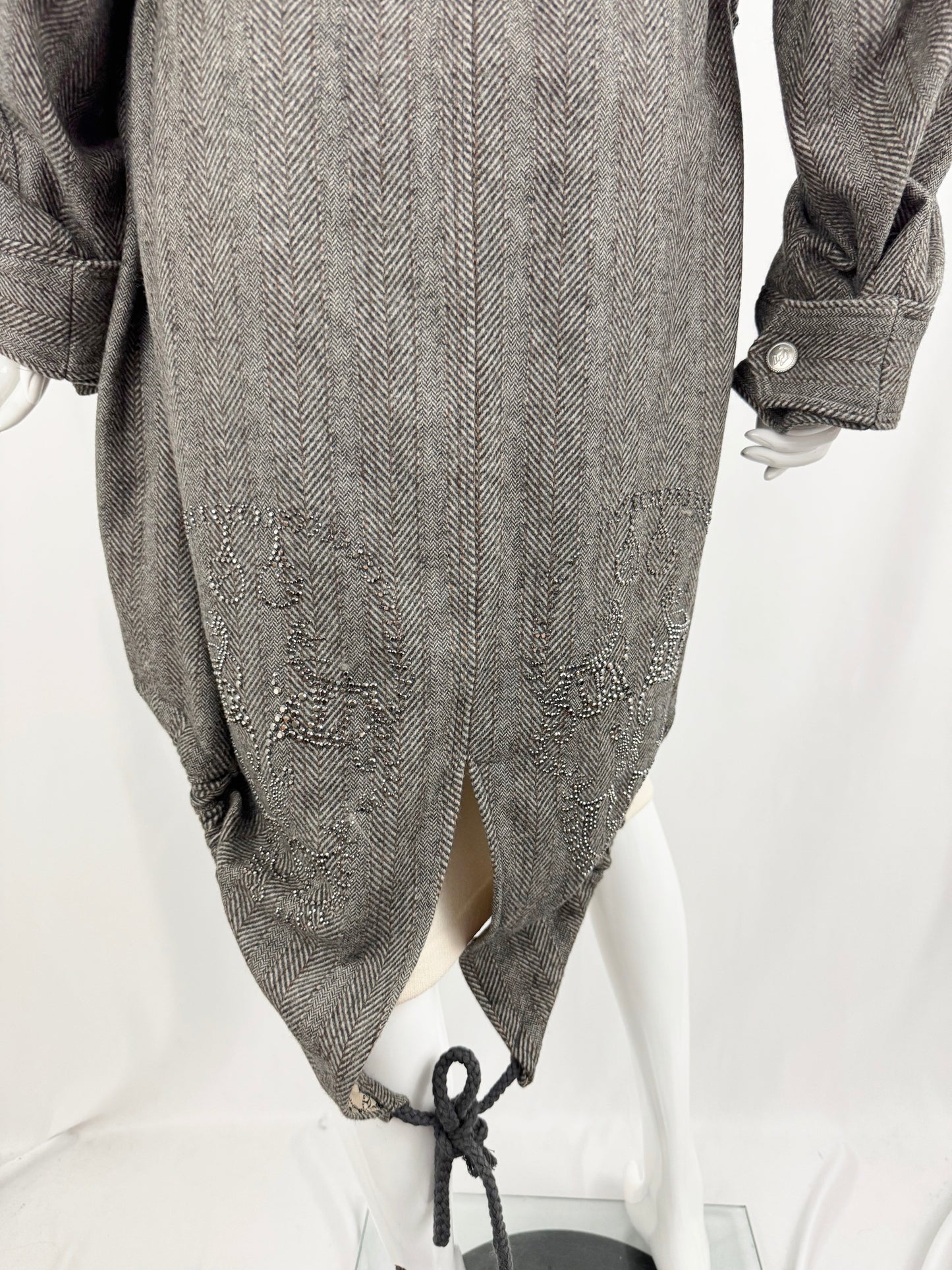 Thomas Wylde Herringbone Coat w/Fur Trim and Scarf Size 6