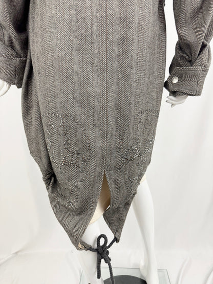 Thomas Wylde Herringbone Coat w/Fur Trim and Scarf Size 6