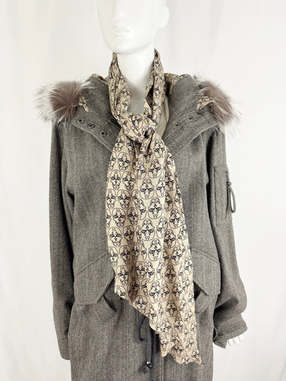 Thomas Wylde Herringbone Coat w/Fur Trim and Scarf Size 6