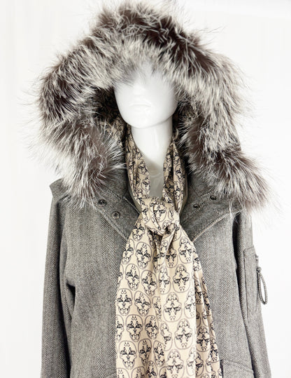 Thomas Wylde Herringbone Coat w/Fur Trim and Scarf Size 6