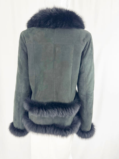 Fur Trimmed Suede Jacket Size M