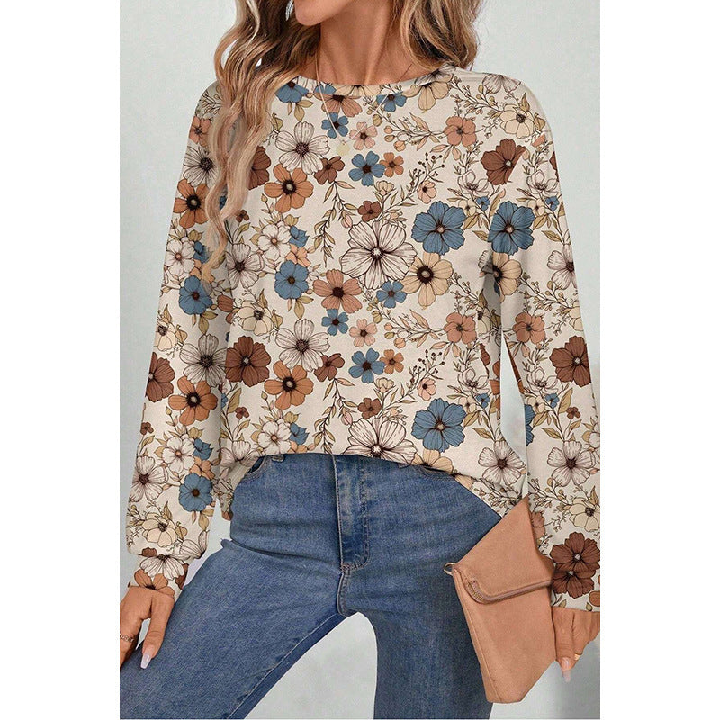 Pull à col rond pour femmes, pull de loisirs européen et américain à imprimé Floral assorti