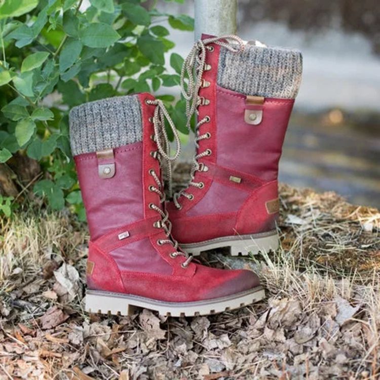 Bottes à tête ronde et talon bas en laine avec fermeture éclair latérale et tube central