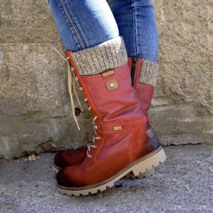 Bottes à tête ronde et talon bas en laine avec fermeture éclair latérale et tube central