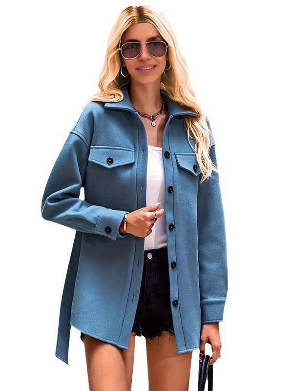 Manteau court à lacets avec poche à la mode, Trench-Coat pour femmes