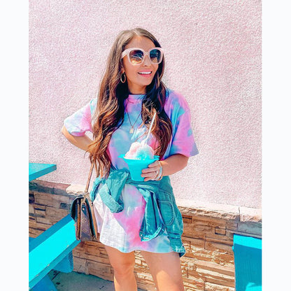 Robe Décontractée Femme à Imprimé Géométrique Irégulier – Manches Courtes