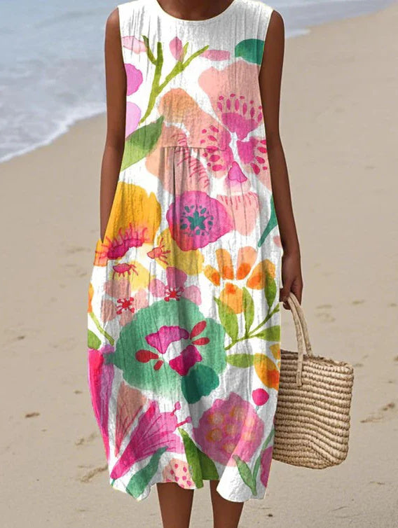 Robe Élégante à Imprimé Ethnique – Col en V et Manches Longues