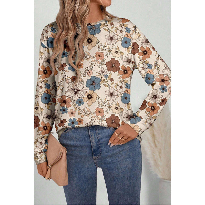 Pull à col rond pour femmes, pull de loisirs européen et américain à imprimé Floral assorti