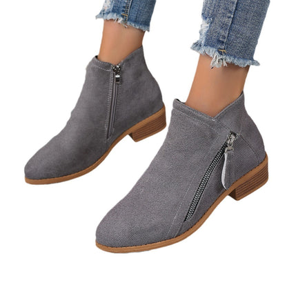 Bottes Martin de couleur unie avec fermeture éclair latérale et talon épais pour femmes