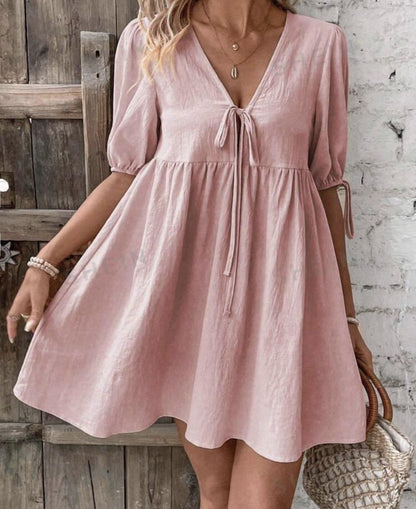 Robe Évasée à Lacets sur le Buste avec Décolleté Plongeant en V