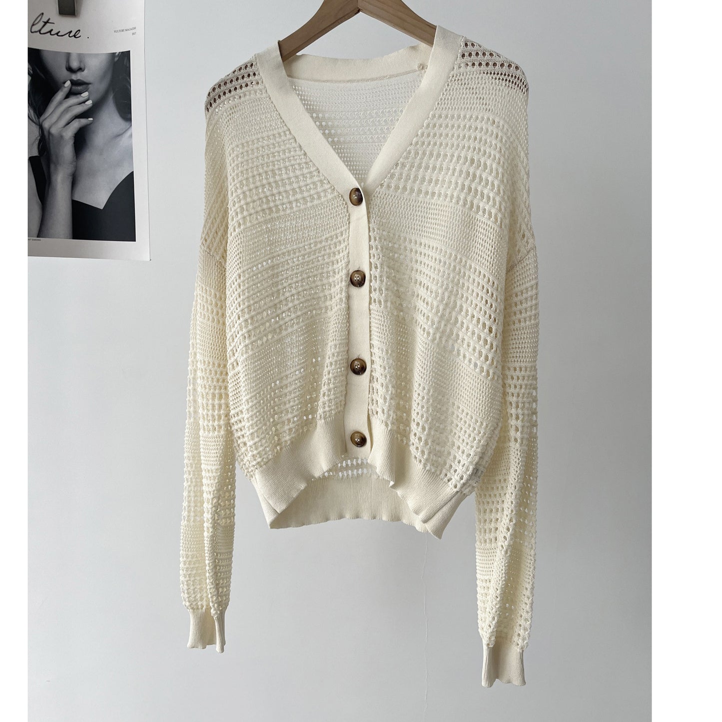 Cardigan blanc digne et creux, pull pour vêtements d'extérieur