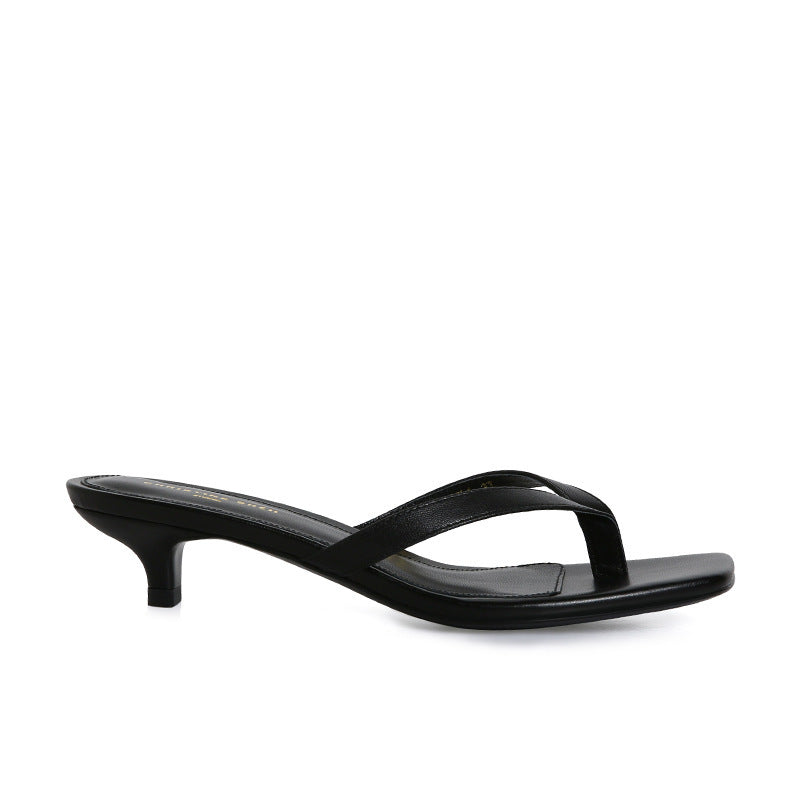 Tongs en Cuir pour Femmes à Bout Carré