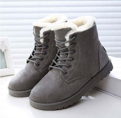 Bottes de neige pour femmes, chaussures courtes et chaudes à talons plats