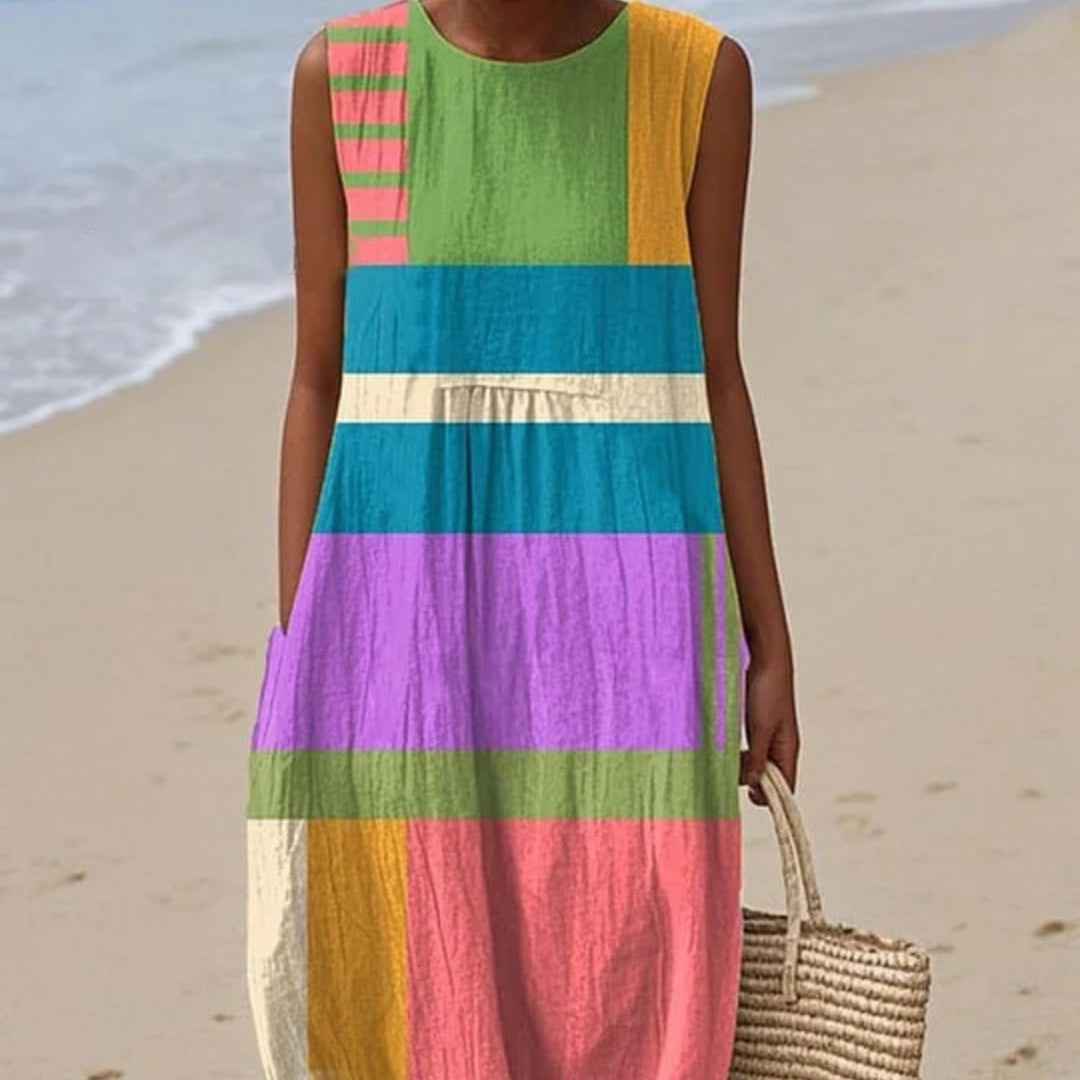 Robe Élégante à Imprimé Ethnique – Col en V et Manches Longues