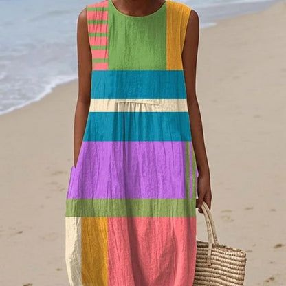 Robe Élégante à Imprimé Ethnique – Col en V et Manches Longues