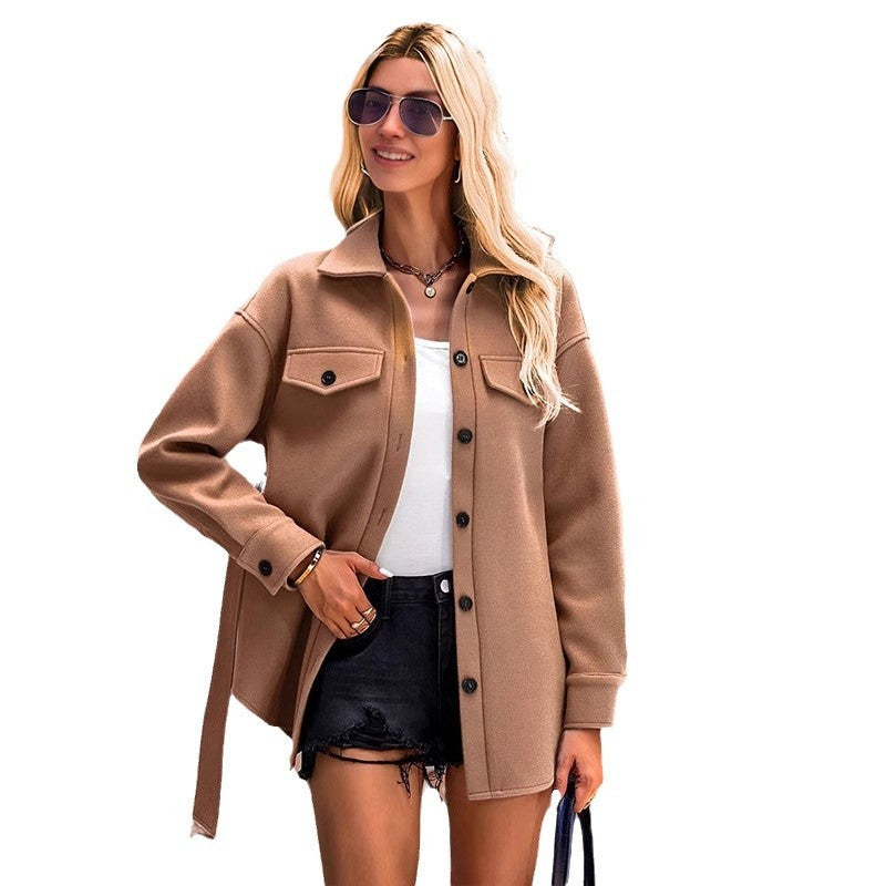 Manteau court à lacets avec poche à la mode, Trench-Coat pour femmes