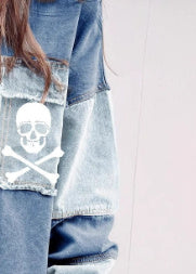 Manteau en denim à blocs de couleurs d'Halloween pour femmes