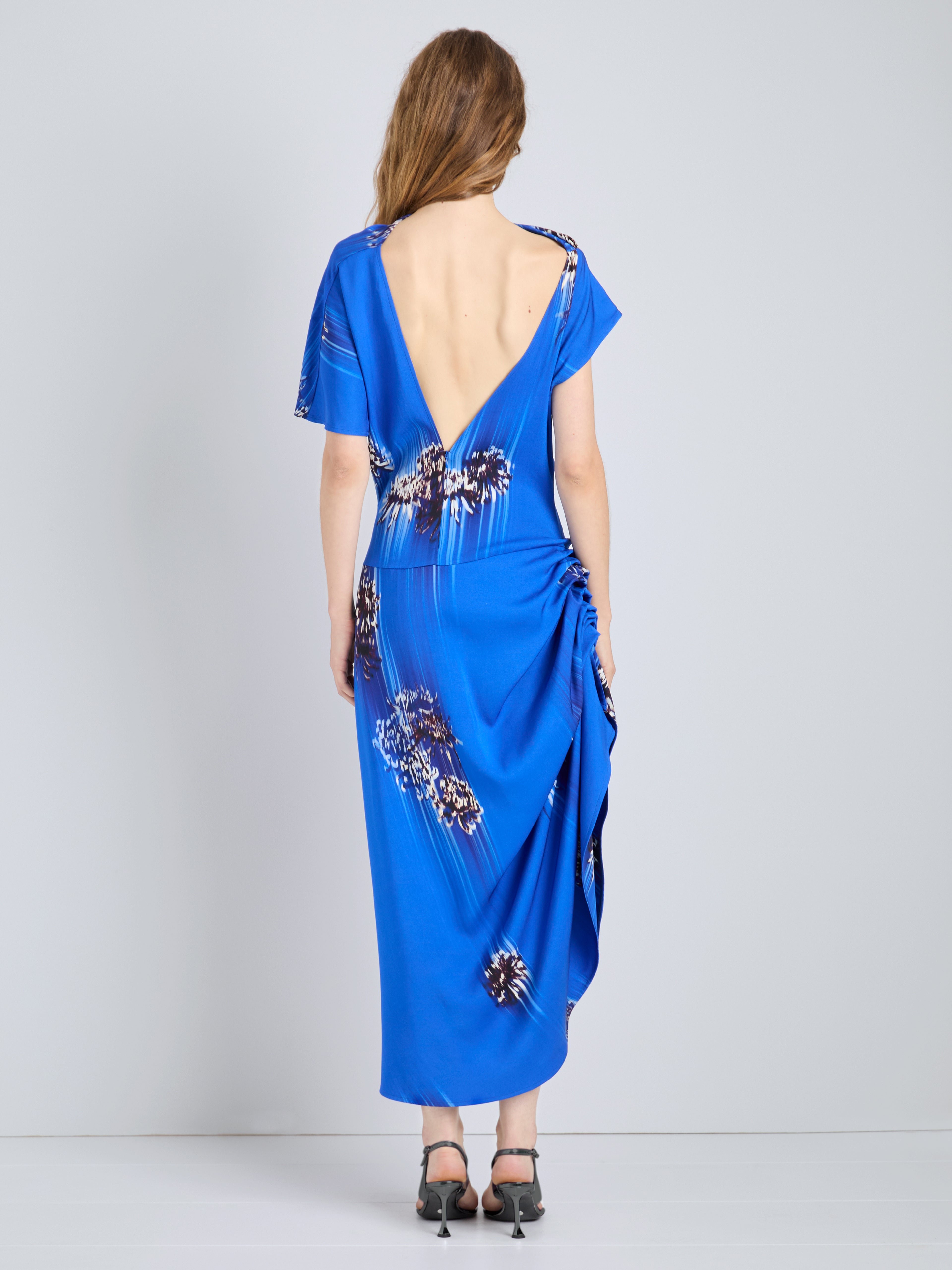 Ava Women's Cocktail Dress | Printed Viscose Cady, Asymmetric Hem 3