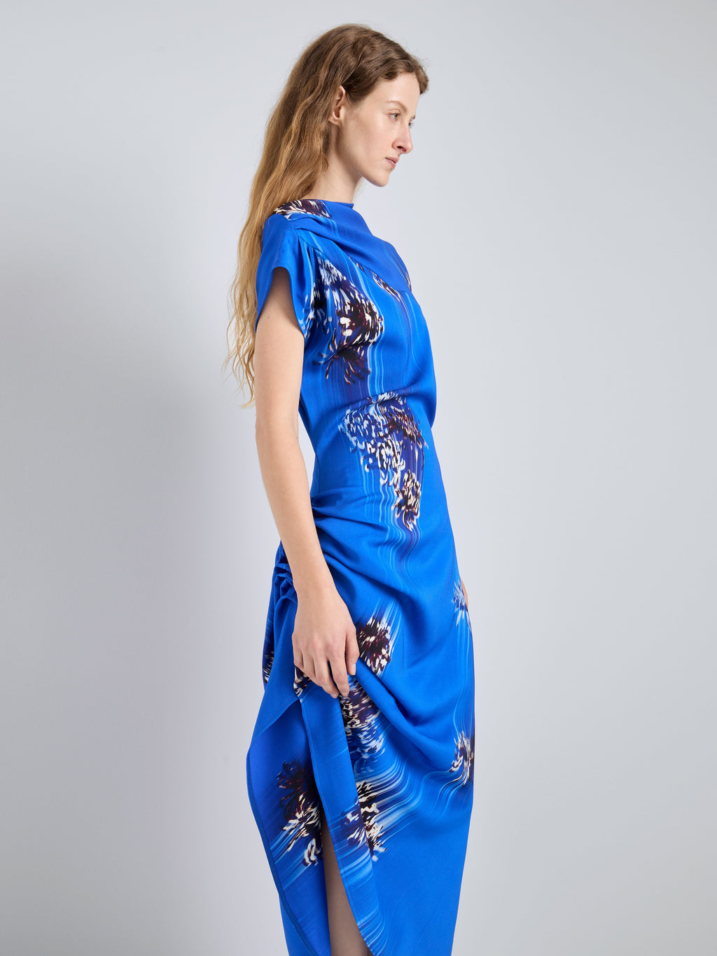 Ava Women's Cocktail Dress | Printed Viscose Cady, Asymmetric Hem 4