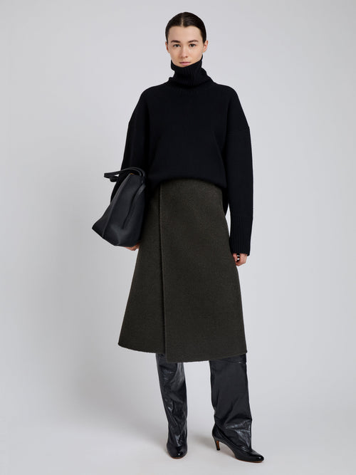 Bodhi Women's Black Midi Skirt | High-Waisted Boucle Twill A-Line 1