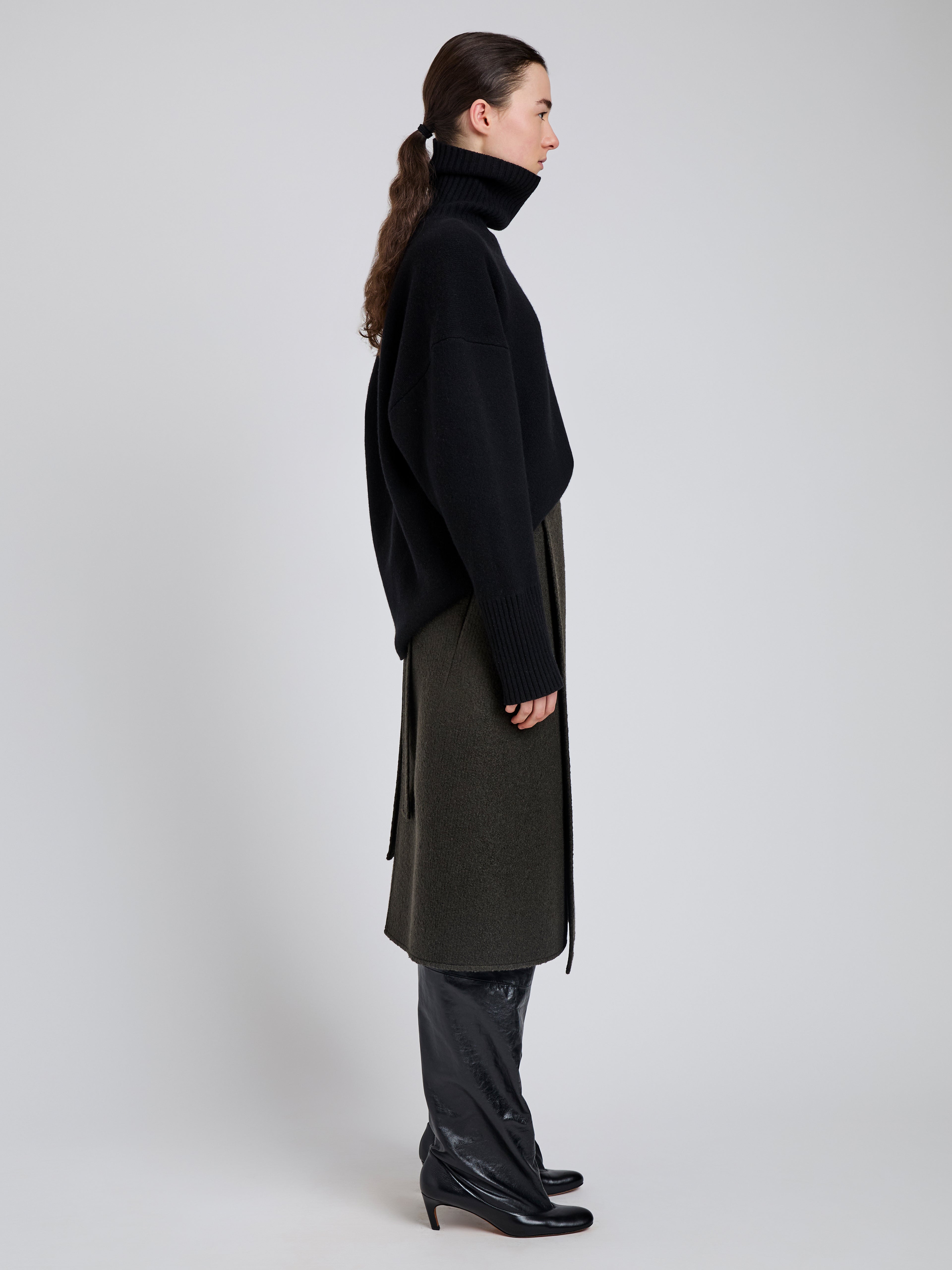 Bodhi Women's Black Midi Skirt | High-Waisted Boucle Twill A-Line 2