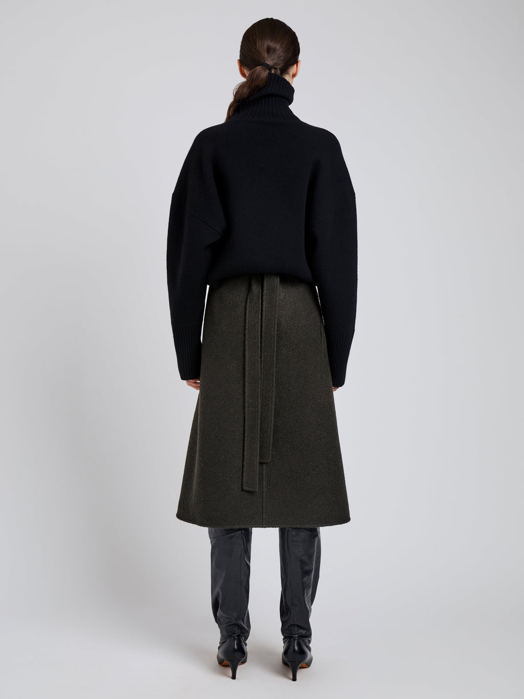 Bodhi Women's Black Midi Skirt | High-Waisted Boucle Twill A-Line 3