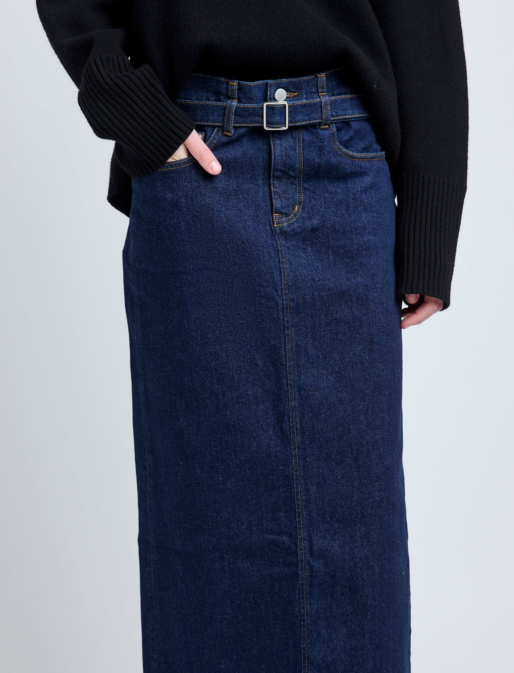 Cali Women's Denim Midi Skirt | Center Slit, Slim Fit 4