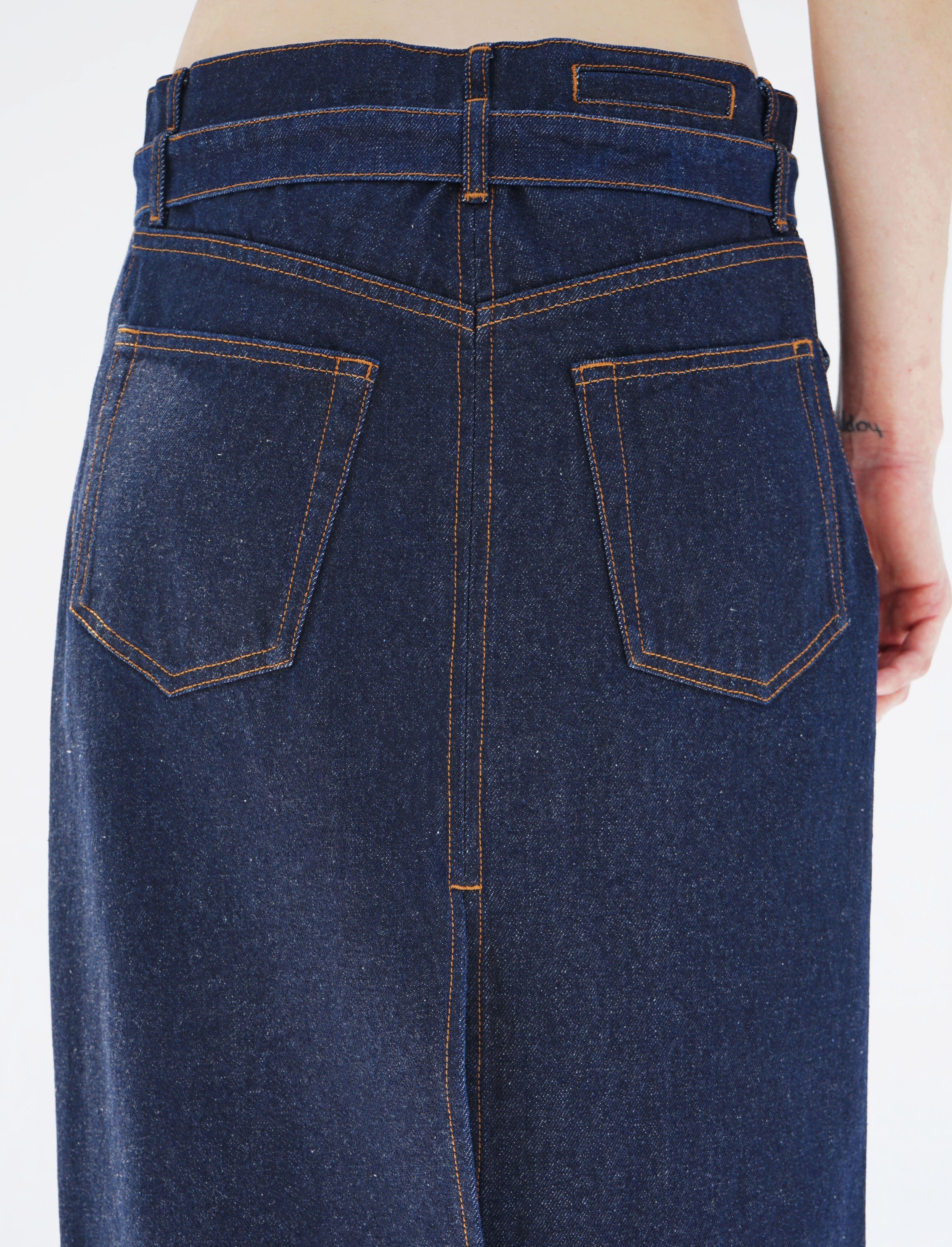 Cali Women's Denim Midi Skirt | Center Slit, Slim Fit 6