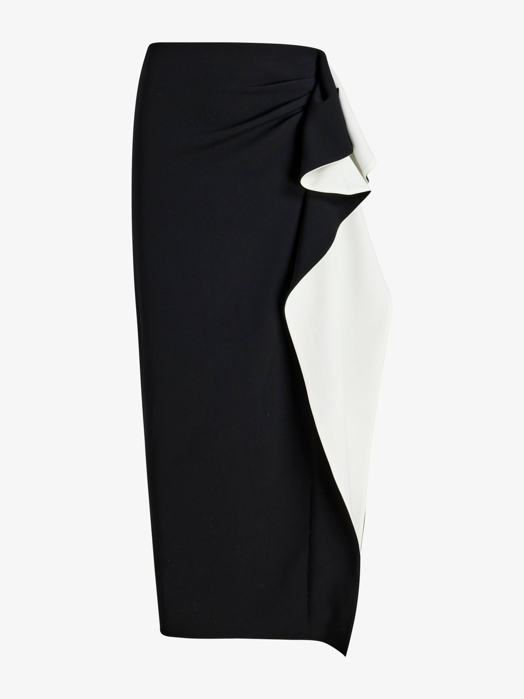 Cella Women's Black Mini Skirt | Matte Double Crepe, Slim Fit with Ruffle Detail 0