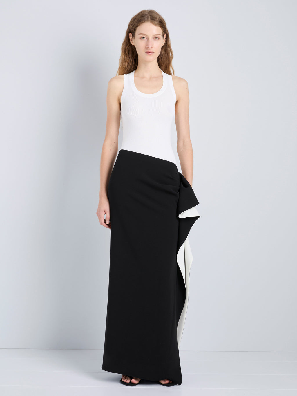 Cella Women's Black Mini Skirt | Matte Double Crepe, Slim Fit with Ruffle Detail 1