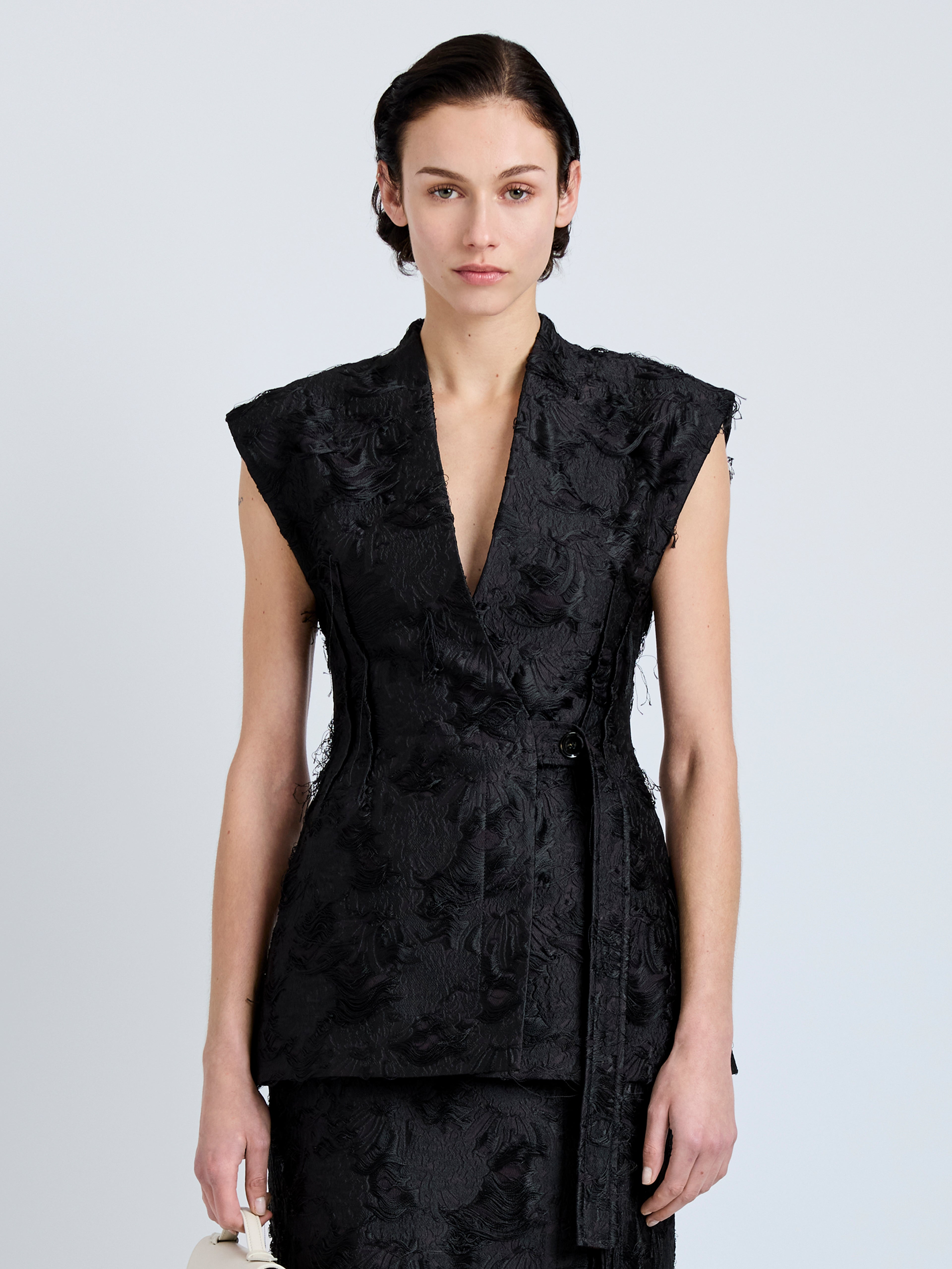 Cindle Women's Black Vest | V-Neck Jacquard, Elegant Sleeveless Design 1