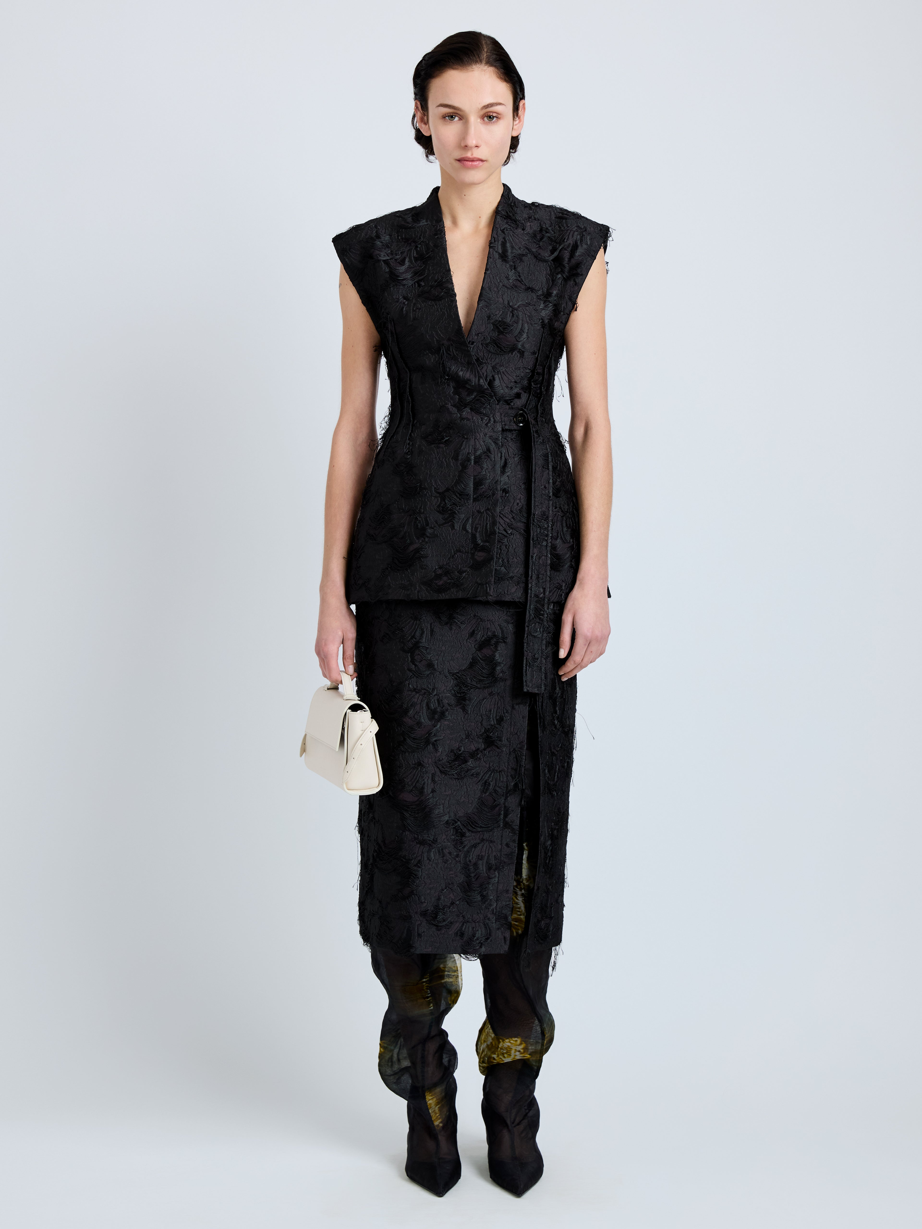 Cindle Women's Black Vest | V-Neck Jacquard, Elegant Sleeveless Design 2