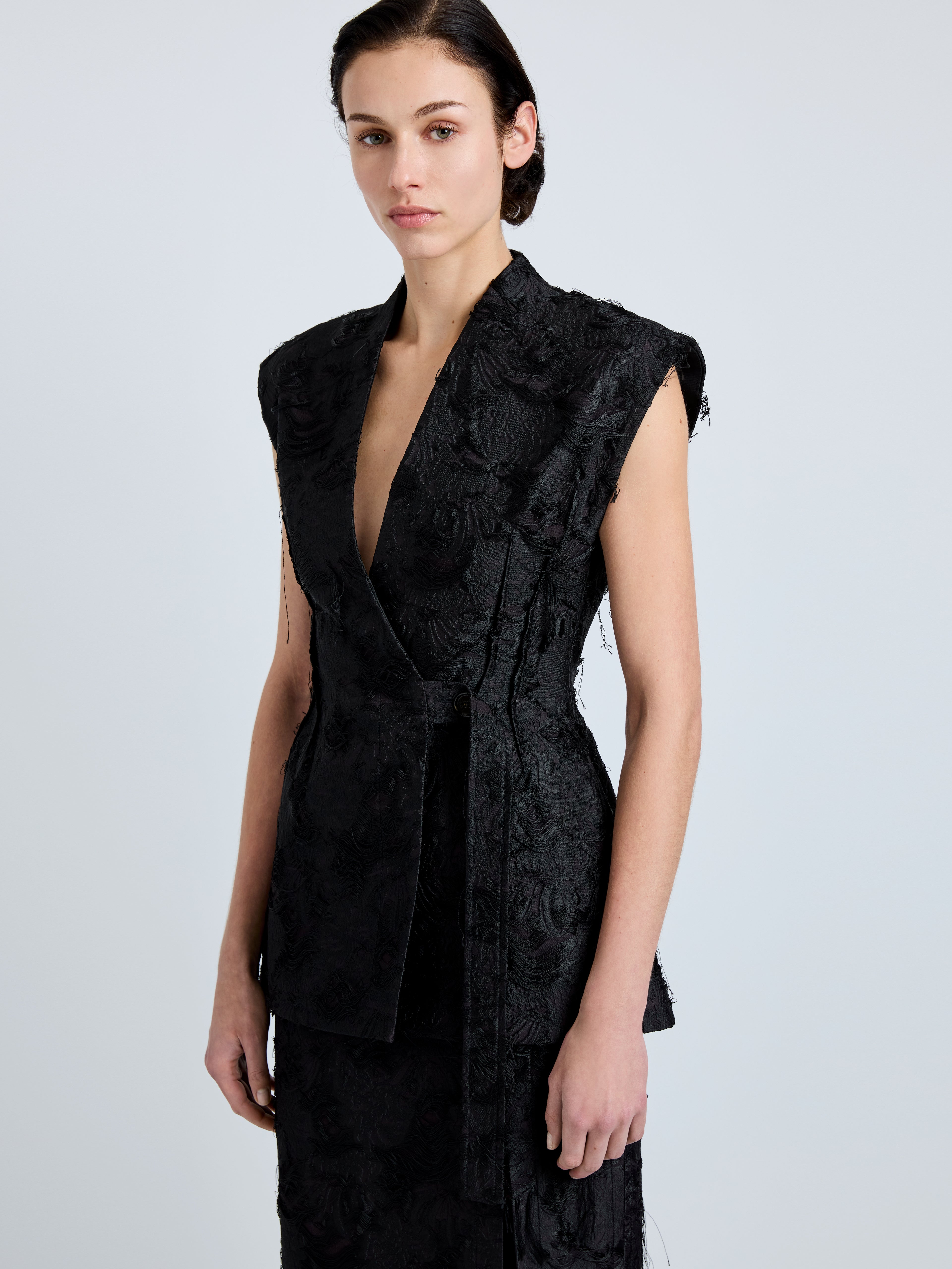 Cindle Women's Black Vest | V-Neck Jacquard, Elegant Sleeveless Design 5