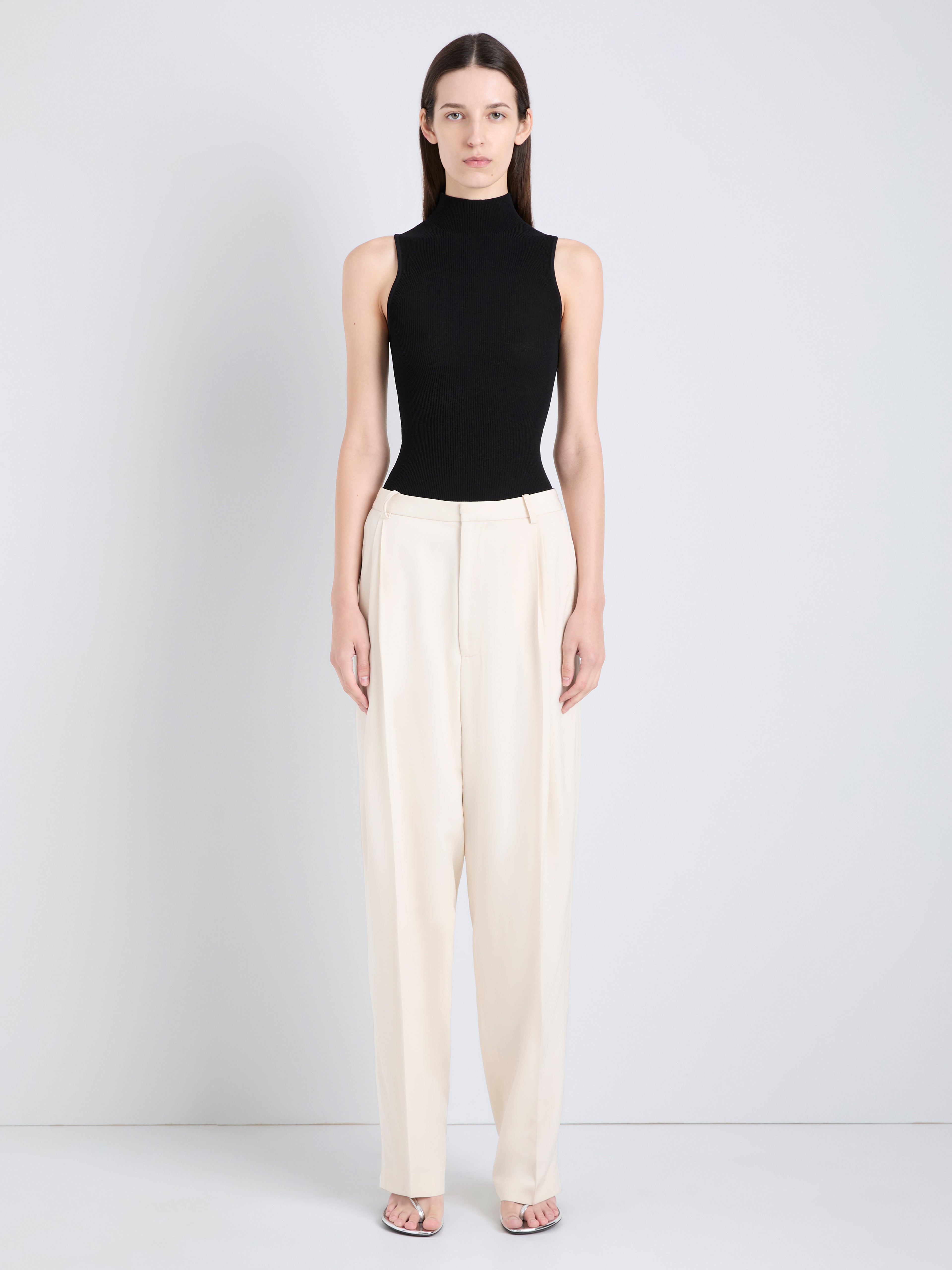Clementina Women's Wide Leg Trousers | Elegant Ecru Viscose Twill 1