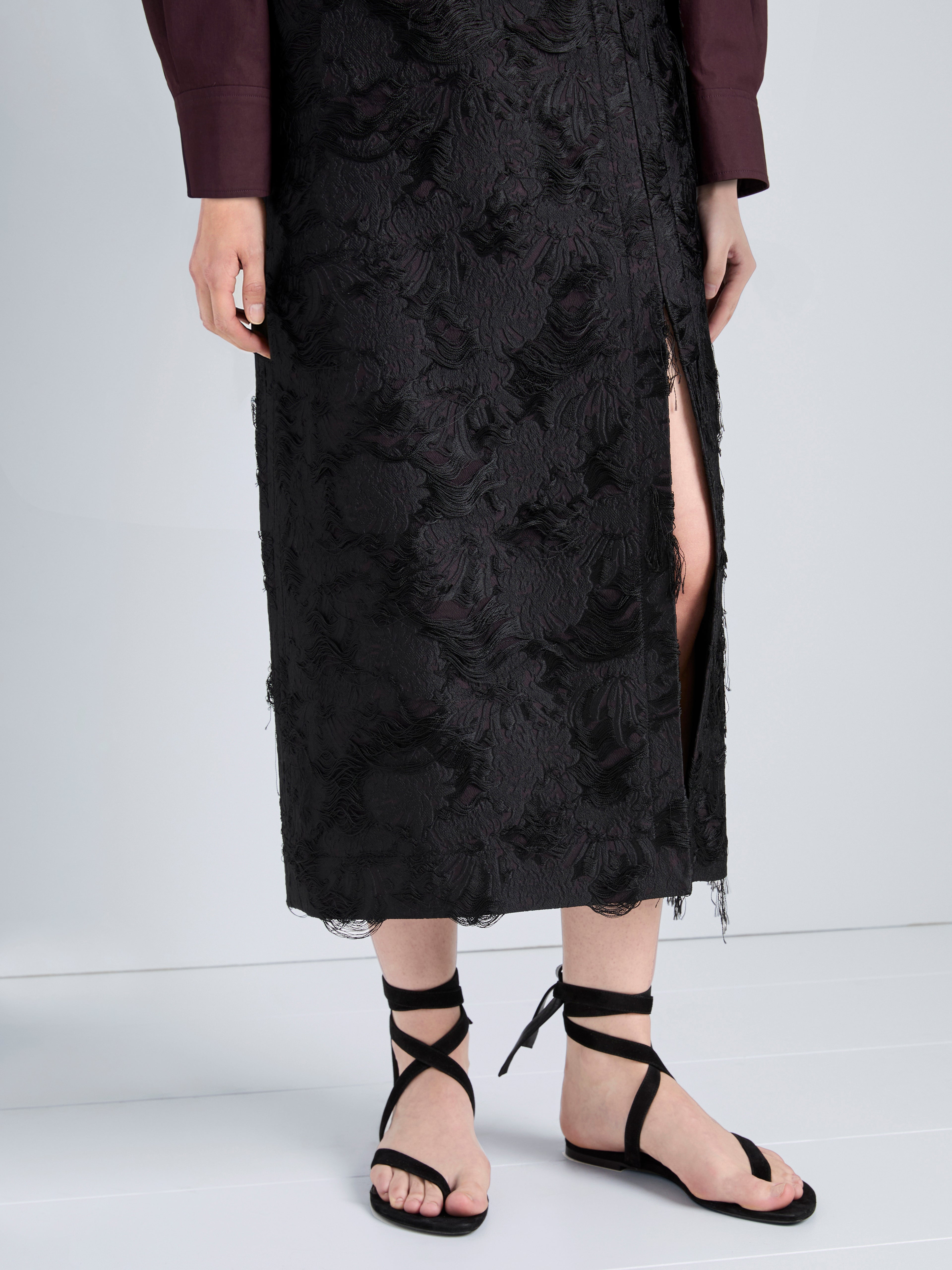 Daisy Women's Black Midi Skirt | Chrysanthemum Jacquard, Slim Fit 4