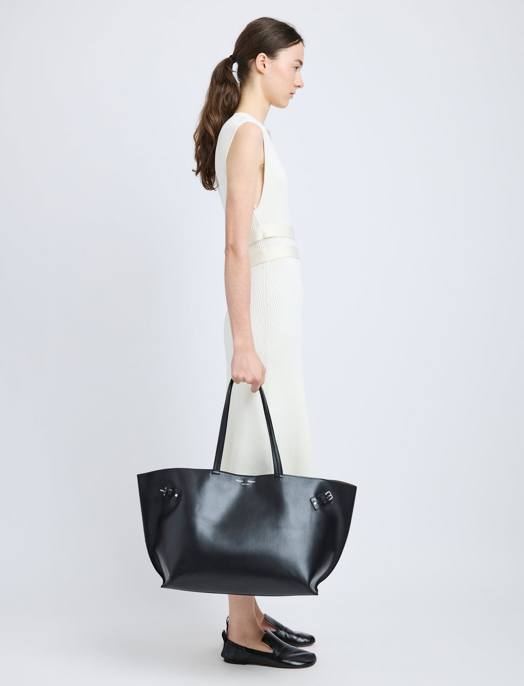 Daisy Women's Tote Bag | Black Smooth Leather, Adjustable Side Buckles 5