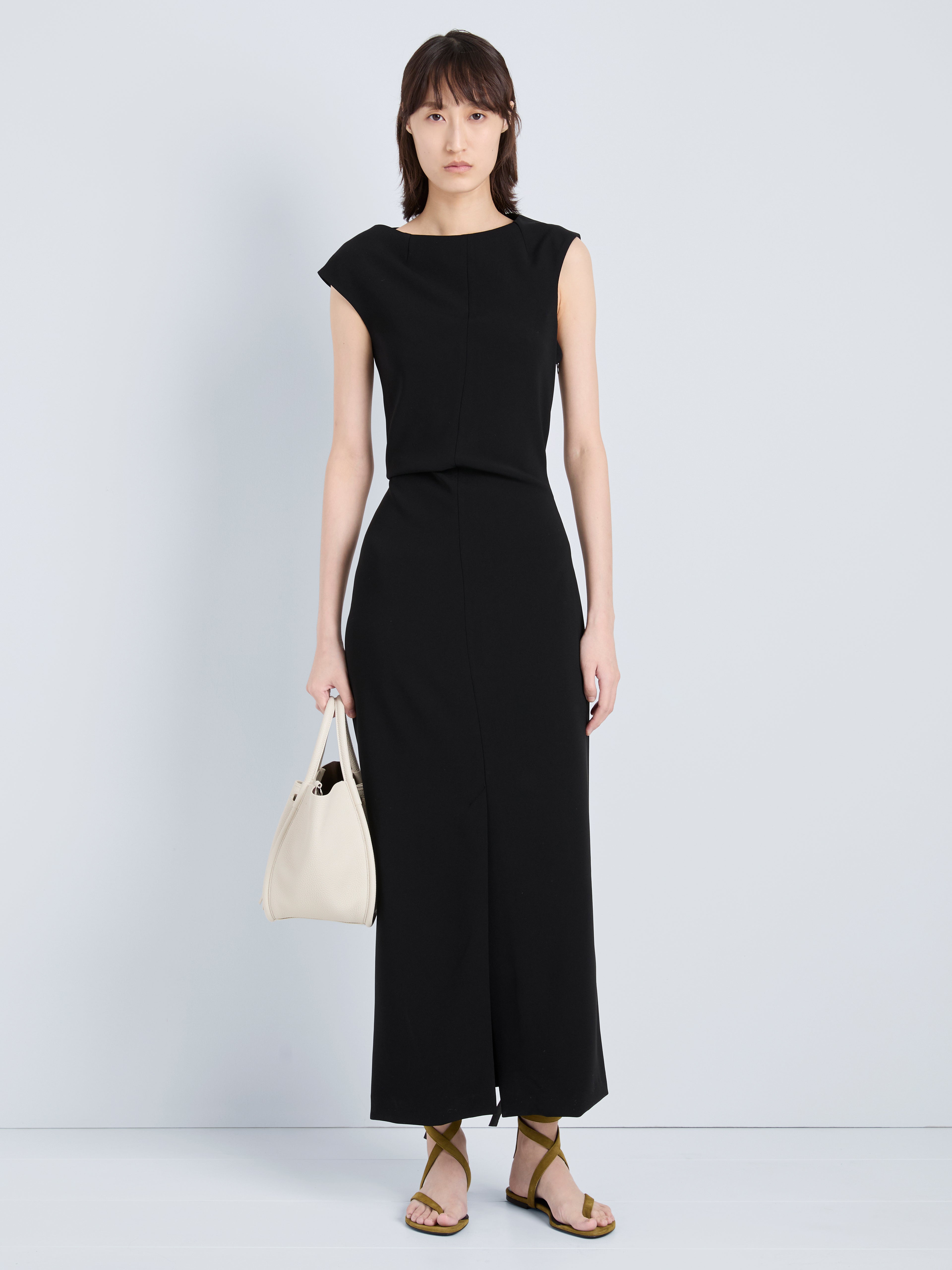 Damea Women's Black Dress | Matte Double Crepe, Asymmetric Design 1